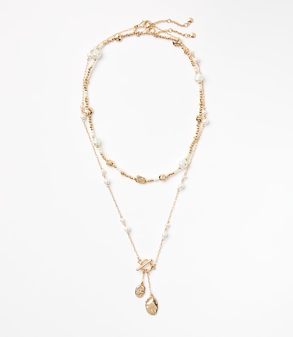 Pearlized Molded Layered Toggle Necklace Set