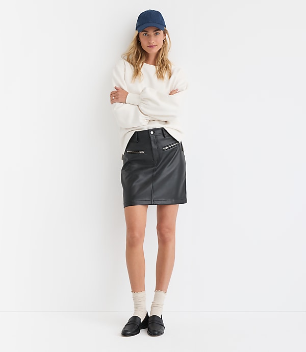 Petite Faux Leather Moto Mini Skirt