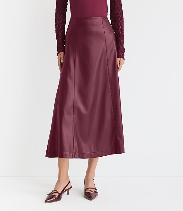 Petite Faux Leather Paneled Midi Skirt