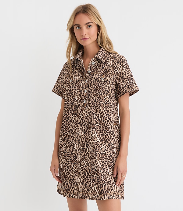Leopard Print Mini Pocket Dress
