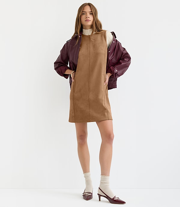 Petite Faux Suede Mini Pocket Dress