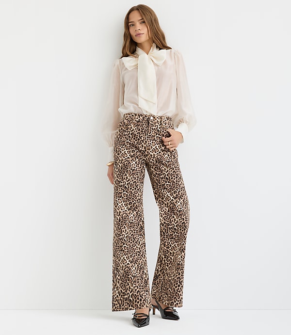 High Rise Wide Leg Jeans in Leopard Print