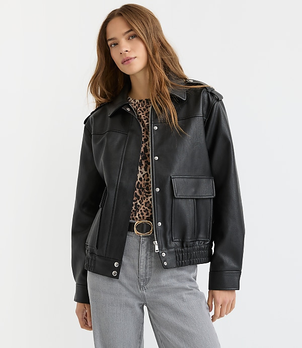Pebbled Faux Leather Jacket