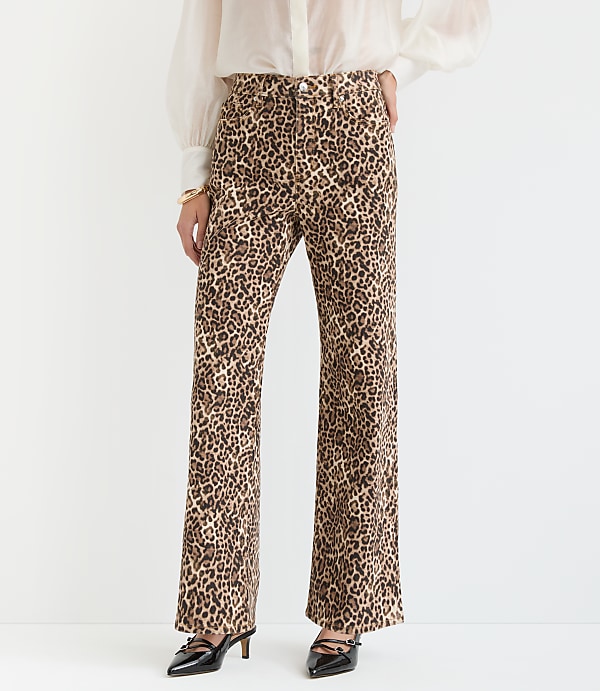 High Rise Wide Leg Jeans in Leopard Print