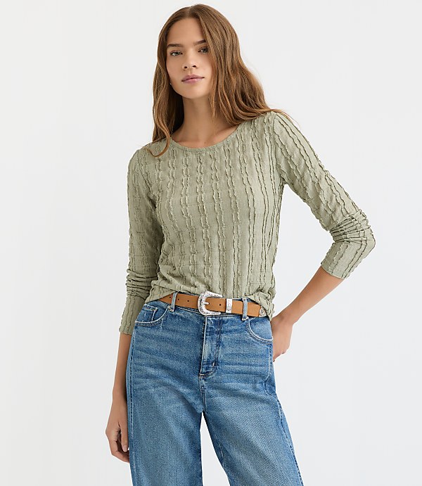 Textured Long Sleeve Crew Neck Tee