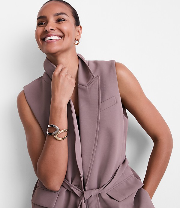 Petite LOFT Versa Crepe Drape Belted Blazer Vest