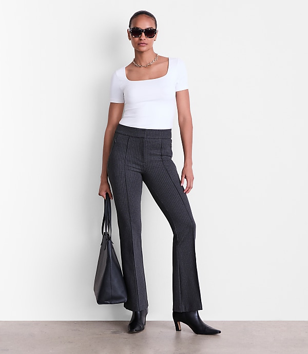 Tall LOFT Versa Pintucked Ponte Flare Pants in Pinstripe