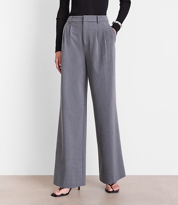 LOFT Versa Seasonless Stretch Double Pleat Wide Leg Pants in Heather