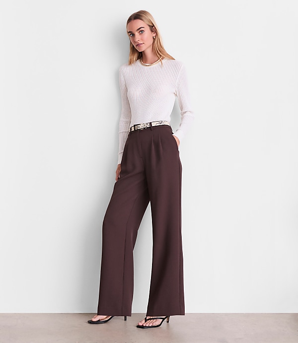 LOFT Versa Crepe Drape Pleated Relaxed Straight Pants