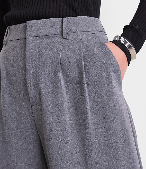 Curvy LOFT Versa Seasonless Stretch Double Pleat Wide Leg Pants in Heather