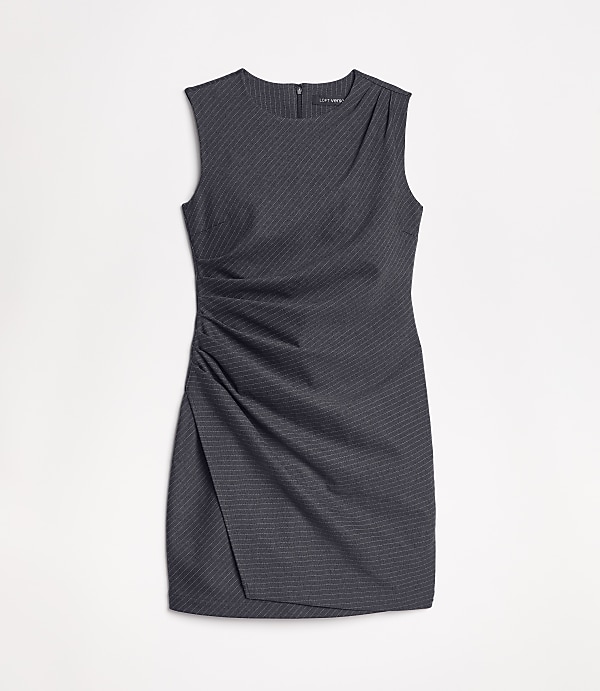 Petite LOFT Versa Ruched Ponte Mini Dress in Pinstripe
