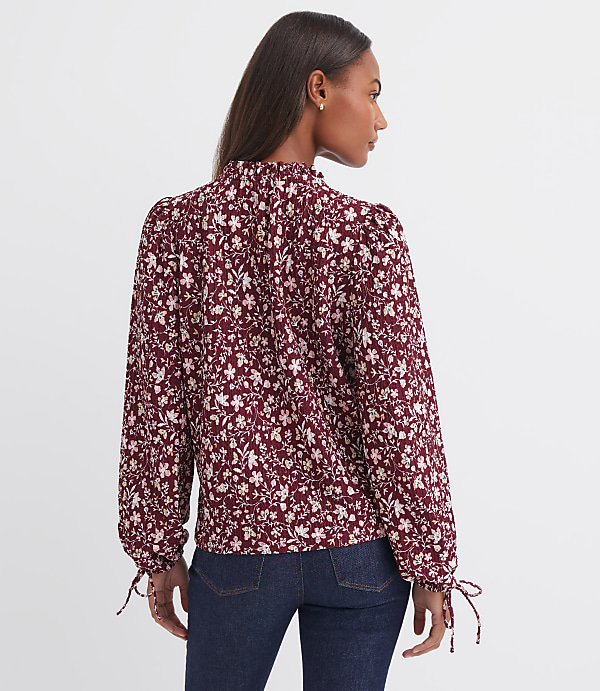 Petite Floral Ruffle Tie Cuff Top