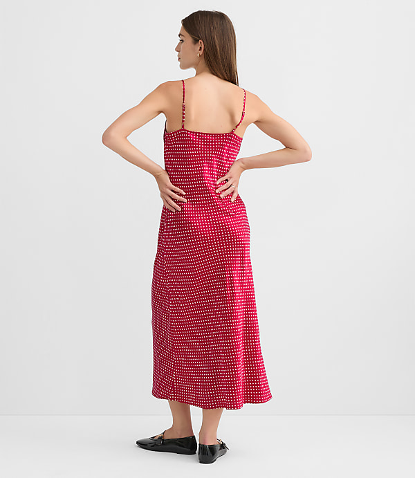Petite Dotted Satin Strappy Bias Midi Dress