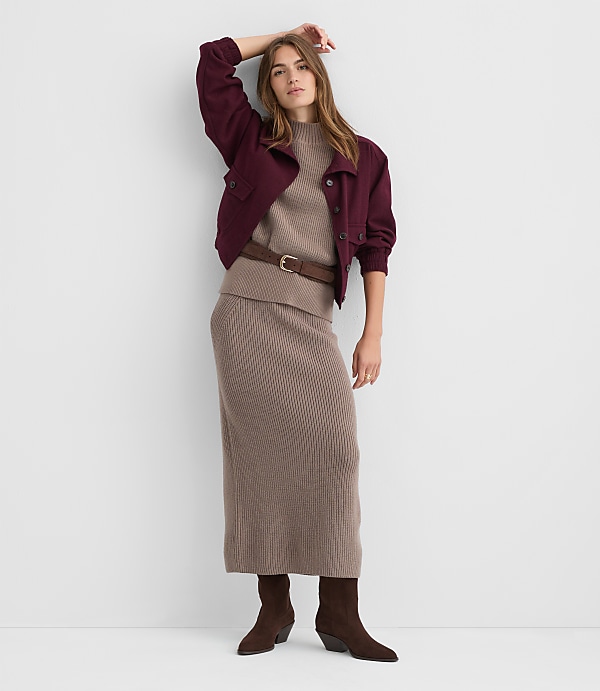 Petite Ribbed Midi Sweater Skirt