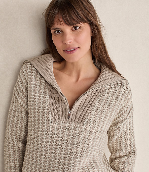 Haven Well Within Cotton Blend Contrast Stitch Half Zip Sweater