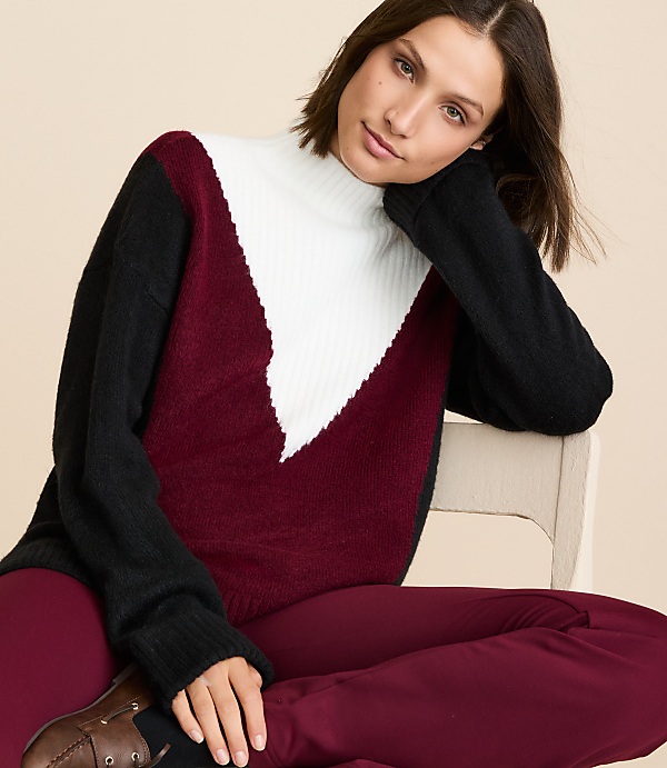 Lou & Grey Colorblock Mock Neck Sweater