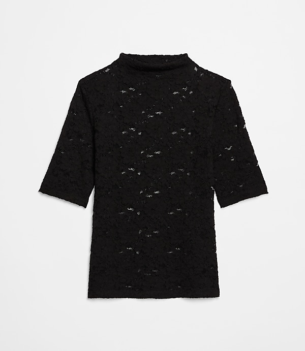 Petite LOFT Versa Lace Elbow Sleeve Turtleneck Top