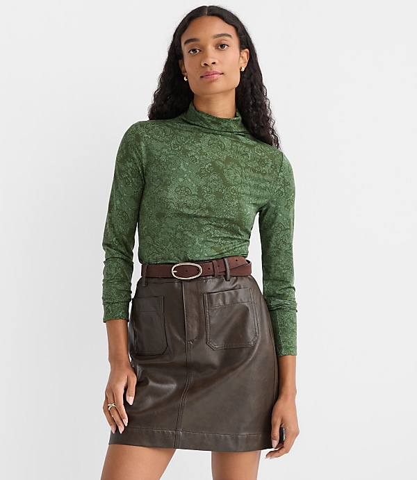 Lace Print Jersey Turtleneck Top