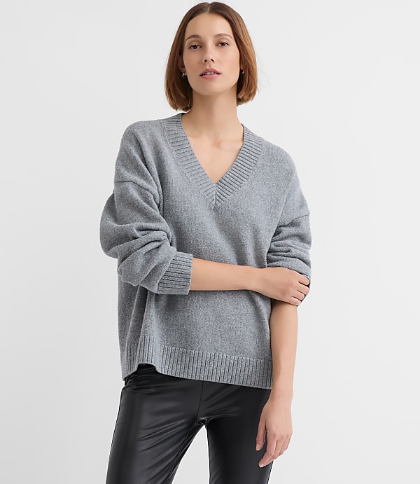 Petite Heathered Slouchy V-Neck Sweater