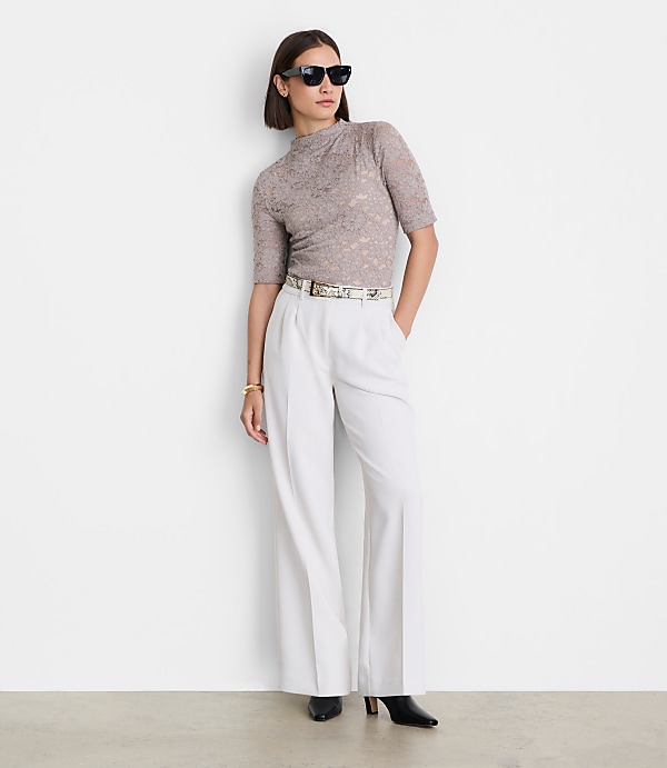 Petite LOFT Versa Lace Elbow Sleeve Turtleneck Top