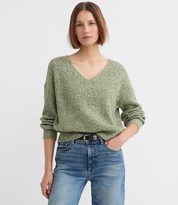 Petite Angled Ribbed V-Neck Sweater
