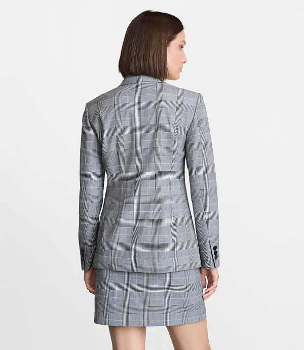 Petite LOFT Versa Plaid Seasonless Stretch Double Breasted Blazer