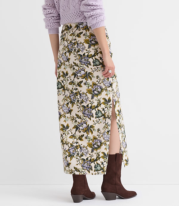 Petite Floral Side Ruched Midi Skirt