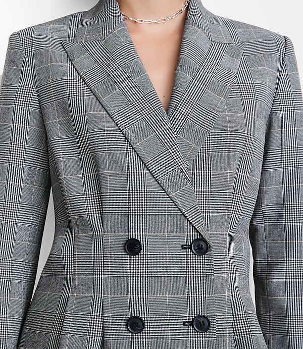 Petite LOFT Versa Plaid Seasonless Stretch Double Breasted Blazer