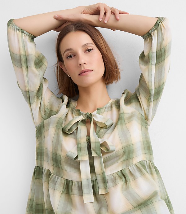 Plaid Bow Peplum Top
