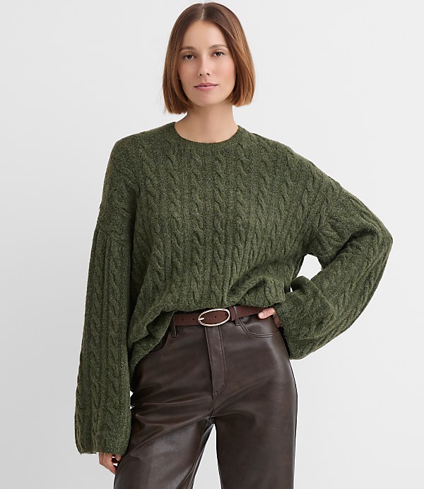 Heathered Wide Sleeve Cable Sweater