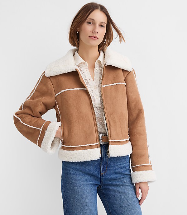 Faux Suede Sherpa Jacket