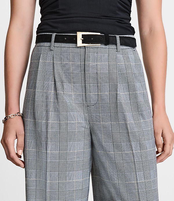 Curvy LOFT Versa Seasonless Stretch Double Pleat Wide Leg Pants in Plaid