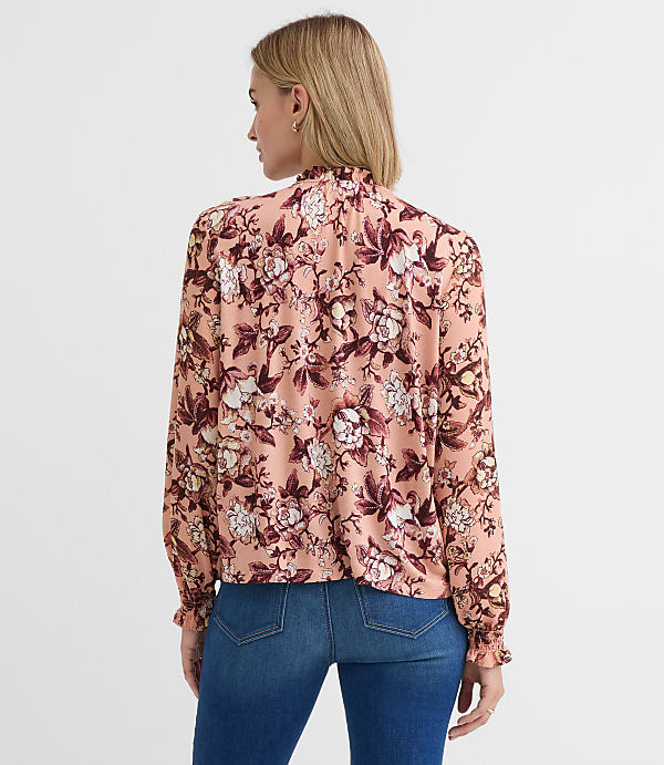 Petite Floral Pintucked Ruffle Mixed Media Blouse