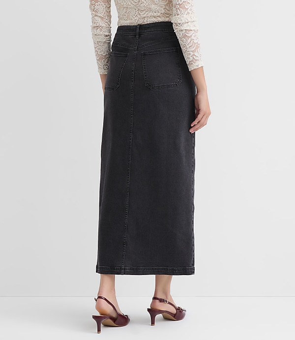 Petite Denim Patch Pocket Maxi Skirt in Washed Black