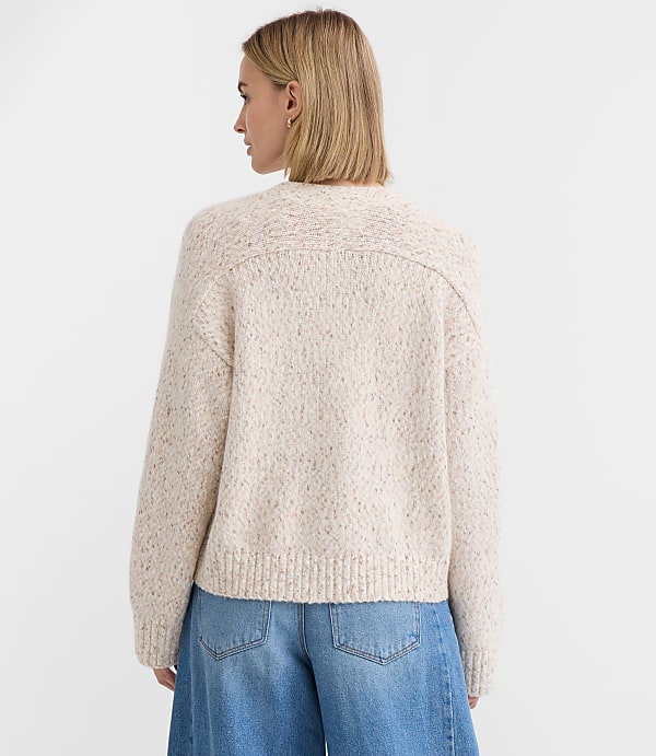 Petite Marled Saddle Sleeve V-Neck Cardigan