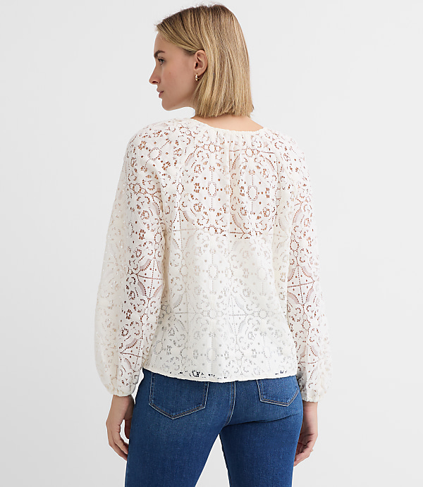 Petite Lace Split Neck Blouse