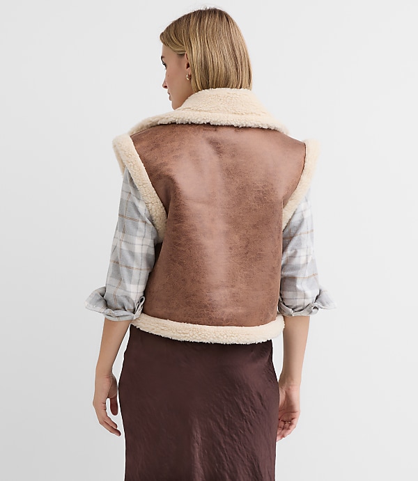 Crackled Faux Suede Sherpa Vest