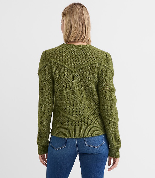Scalloped Pointelle Puff Sleeve Sweater