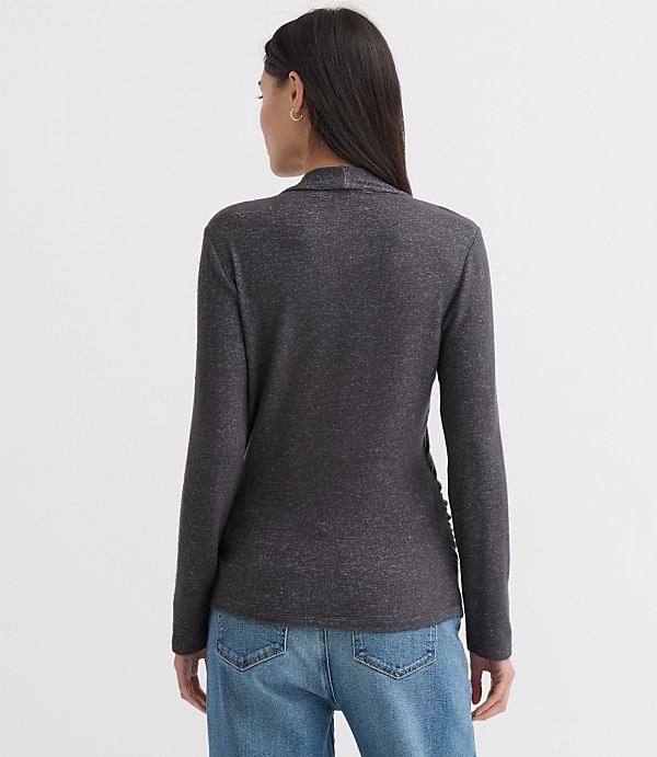 Petite Heathered Button Side Ruched Top