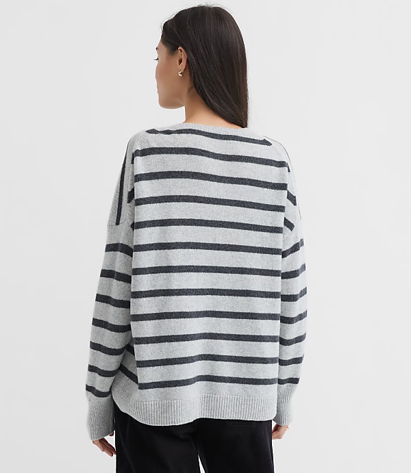 Stripe Relaxed V-Neck Cashmere Sweater
