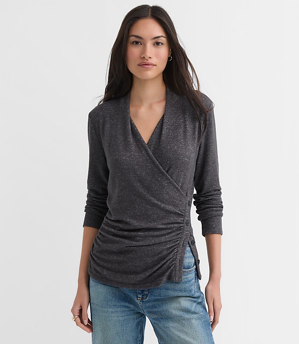 Heathered Button Side Ruched Top