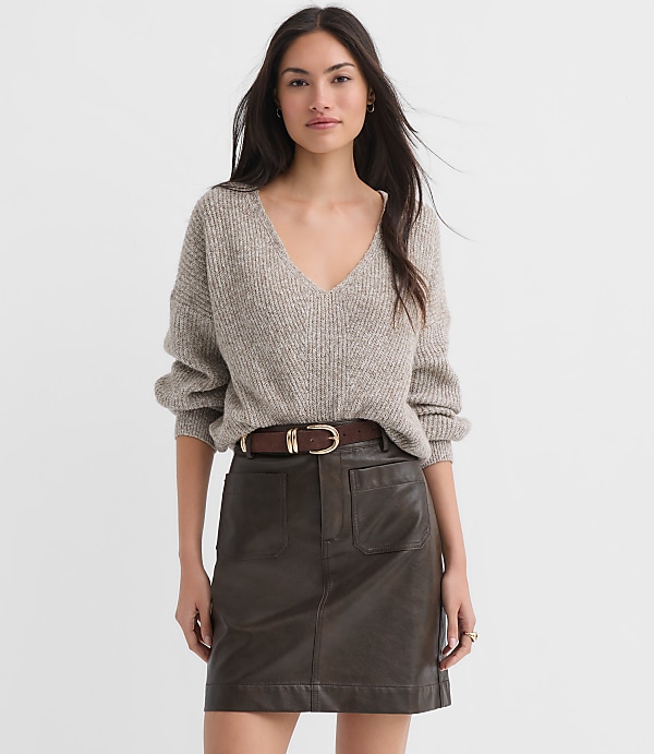 Angled Ribbed V-Neck Sweater