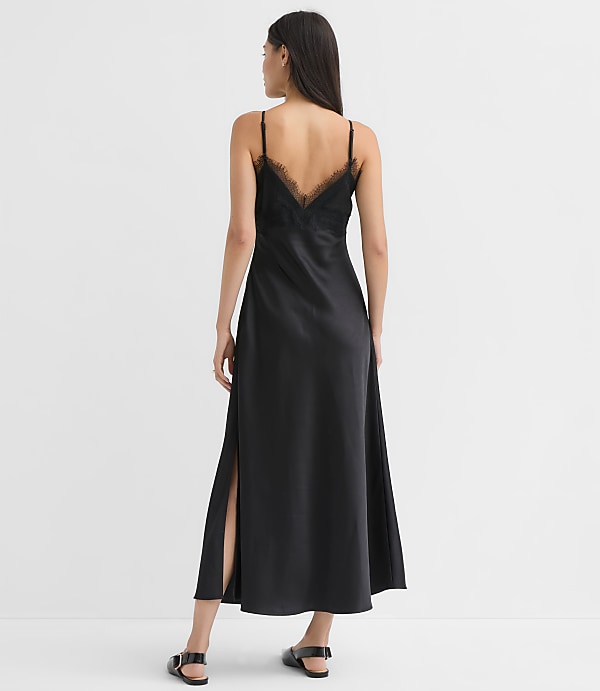 Petite Lace Trim Satin Midi Slip Dress