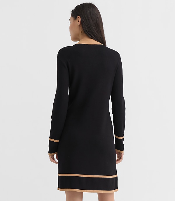 Tipped Sweater Pocket Shirtdress