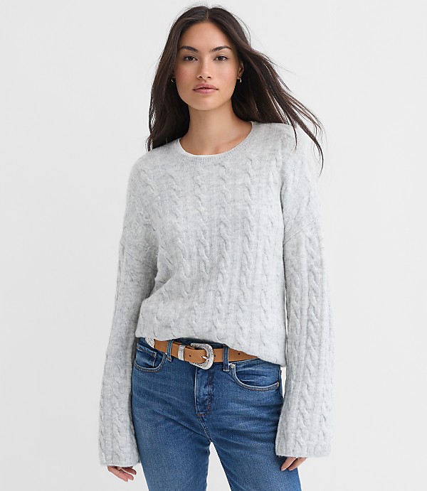 Heathered Wide Sleeve Cable Sweater