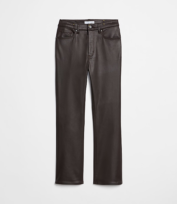 Coated High Rise Kick Crop Jeans in Brown