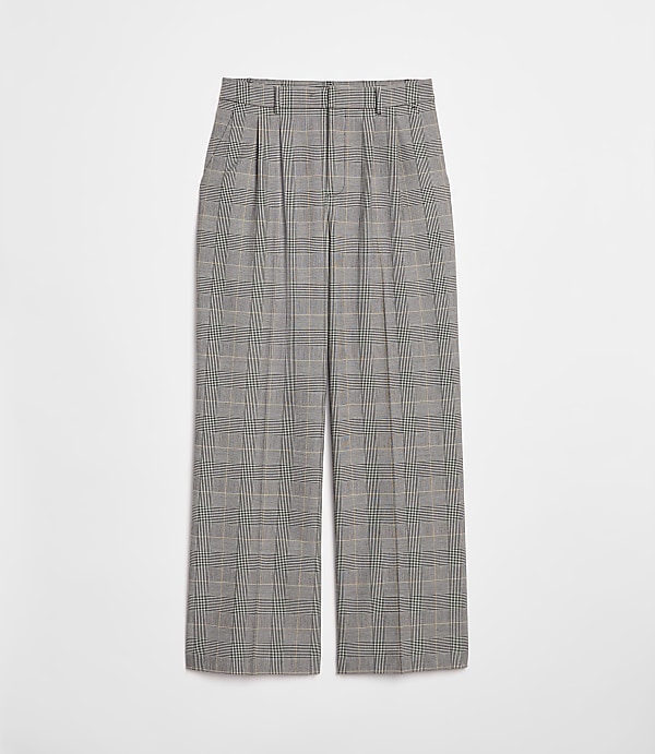 Tall LOFT Versa Seasonless Stretch Double Pleat Wide Leg Pants in Plaid