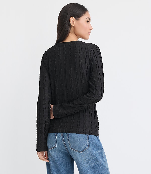 Textured Long Sleeve Crew Neck Tee