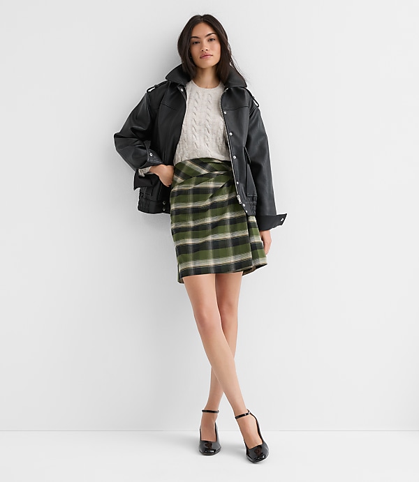 Plaid Brushed Flannel Twist Mini Skirt