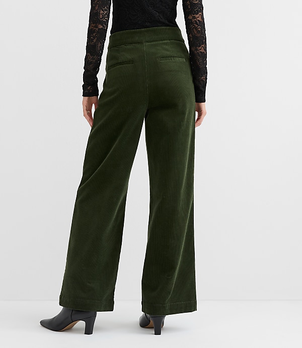 Faux Leather Buckle Wide Leg Corduroy Pants